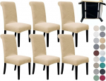 SPRINGRICO 6 Pack Dining Room Chair Covers with seat Belt, Stretch Parsons Chair Slipcover Washable Kitchen Dining Chair Cover Removable Seat Protector Set of 6, S1- Sand