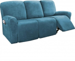 GAMUKAI 8 Pieces High Stretch Velvet Sofa Slipcovers 3 Seater Furniture Protector (Teal Green, Sofa)