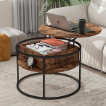 HOJINLINERO Round Height Adjustable Coffee Table with Hidden Storage Space, Coffee Table with Lifting Plate, Coffee Table, Couch Table, Coffee Table, Wood for Living Room, Office