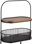 APS 30336 2-Tier Black Acacia Wood Serving Rack with Baskets and Serving Boards