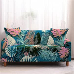 FANSU Stretch Non-Slip Diivan Cover koos k&auml;etoega, Troopiline Palm Leaf Prinditud diivanikate, L-kujuline diivanikate / diivanikate / tugitooli kate elutuppa, kodudekoratsioon (roheline, 3-kohaline)