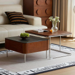 YESWOOD T&auml;ispuidust kohvilaud, 2 tuba, suur panipaik, ruudukujuline k&uuml;ljelaud, 2 tuba, kombineeritav, Bauhaus stiilis, keraamiline lauaplaat elutuppa, kummist puit teak v&auml;rvi