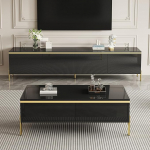 Merax TV-Schrank und Couchtisch Set, Schwarz, 174x35x41cm + 108x50x40cm, mit ger&auml;umige Schubladen & F&auml;cher, Montage erforderlich