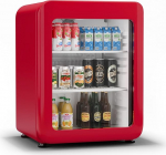 Klarstein Audrey Evo klaasuksega k&uuml;lmkapp - 68L Retro disain LED valgustus, topeltklaasiga uks, 0-10&deg;C, energiaklass C, reguleeritavad jalad, punane