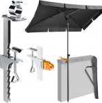 4smile SunnyShade 3-in-1 r&otilde;duvarju komplekt antratsiidis - UPF 50+ p&auml;ikesevarju ristk&uuml;likukujuline 200 x 125 cm + r&otilde;du/seinaparju hoidja, seinakinnitus p&auml;ikesevarju postile + p&auml;ikesevarju kate