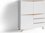 byLIVING Valentine Highboard / K&otilde;rvallaud Matt valge tammefektiga / 3 ukse ja 3 sahtliga elutoa kapp / Scandi stiilis / k&auml;epidemeta / B 120 x K 142 x S 38 cm