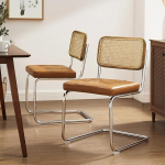 Zouron s&ouml;&ouml;gitoa toolid rotangist tool 2 tamme puidust Faux nahast k&ouml;&ouml;gitool Cantilever toolid polsterdatud toolid Looduslik punutud rotangist seljatugi Chrome metallist jalad