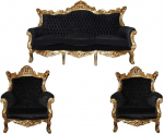 Casa-Padrino Baroque elutoa komplekt Master Black/Gold Mod2-3-kohaline diivan + 2 tugitooli