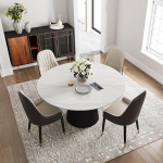 POVISON &Uuml;mmargune s&ouml;&ouml;gilaud, valge, k&otilde;rgl&auml;ikega, 120 cm, 4 inimesele, k&ouml;&ouml;ki ja s&ouml;&ouml;gituppa, &uuml;mmargune s&ouml;&ouml;gilaud paekivist, alus mustast s&uuml;sinikterasest, lihtne paigaldus, 120 x 120 x 75