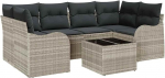 7-teiliges Garten-Sofa-Set mit Kissen Hellgrau Poly Rattan, 2-Sitzer Garten-Sofa mit Stauraum & Kissen Hellgrau Poly Rattan Gartenlounge Model3354271