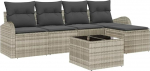 6-teiliges Garten-Sofa-Set mit Kissen Graues Poly-Rattan, 2-Sitzer Garten-Sofa mit Stauraum & Kissen Hellgraues Poly-Rattan Gartenlounge Model3354681