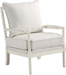 OSP Home Furnishings Kaylee Spindle Accent Chair antiikvalge puidust raamiga, valge linasest riidest kangast