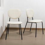 Navaris Boucle Dining Room Chairs Set of 2 - Dining Table Chairs White - Teddy Chair Design - Teddy Fabric Chair Dining Room - Teddy Fur Chair Living Room Bedroom - Dining Chairs - Teddy Chair