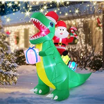 7 ft/2,1 m T&auml;ispuhutav j&otilde;ulukaunistus, T&auml;ispuhutav ratsutamine dinosaurus Santa ratsutamine, LED-valgusega j&otilde;ulukaunistus siseruumide &otilde;uealale
