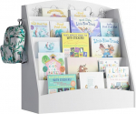Montessori Children's Bookcase with 5 Open Compartments and Hooks, Wooden Storage Shelf for Children's Room, 80 x 30 x 75 cm (White)