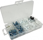 Bulk Hardware BH06595 Sortiment lamedate v&auml;ravavahi ja E-kaabli klambrite, Bellwire ja Shotgun koaksiaalsete klambrite 10-kohaline kandekott.