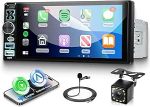 Autoradio 1 DIN traadita Carplay Android autoga, 6,8-tolline IPS HD puuteekraaniga autoraadio, tugi FM-raadio peeglilink USB / t&uuml;&uuml;p C roolijuhtimispuldi kaugjuhtimispuldi tagurduskaameraga