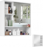 Mondeer Bathroom Cabinet with Mirror, Mirror Cabinet, Bathroom Wall Mounted with Mirror Door, Suitable for Left and Right and Adjustable Shelves, Modern Style, 55 x 15 x 60 cm, White