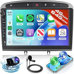 Hodozzy Autoradio 4G+64G f&uuml;r Peugeot 308 408 2007-2015 Android 9 Zoll InCell Touchscreen Navi mit Carplay Wireless Android Auto, Radio 2 Din Bluetooth DSP WiFi Radio FM RDS Farbe-Taste Tagfahrkamera