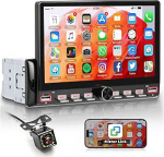 Rimoody Autoradio 1 Din mit Bluetooth Freisprecheinrichtung IOS/Android Mirror Link 7 Zoll Klaviertasten Touchscreen Autoradio Single Din mit FM Radio USB/EQ/AUX Lenkradsteuerung R&uuml;ckfahrkamera