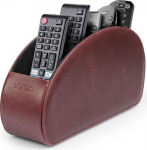 Otto puldi hoidja 5 taskuga - DVD, Blu-Ray, TV, Roku v&otilde;i Apple TV puldi hoidmine - Itaalia ehtne nahk mokkavoodriga - &otilde;huke, kompaktne elutoa v&otilde;i magamistoa hoidja - Damson