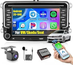 2G + 64G Android 15 autoraadio VW Golf Polo 5 6 Tiguan Touran Caddy Passat Seat raadio traadita CarPlay Android auto GPS raadio FM/RDS WiFi Type-C kiirlaadimisega + tagurduskaamera +