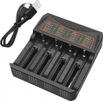 18650 akulaadija - universaalne 4-kohaline nutikas laadija laetavatele liitium- ja NiMH-akudele - LED-ekraan - USB-laadimine 3,7 V, 21700 14500 16340 18650 26650 18500 10440 18490 ja muud akud