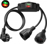 DONTYEA kaitsekontaktide pikenduskaabel koos l&uuml;litiga, v&auml;litingimustes kasutatav topeltpistikupesa, 2-kordne, 3 x 1,5 mm&sup2; vask, 250 V/16 A, veekindel IP44, v&auml;listingimustesse, koju, kontorisse, aeda, 2 m, must