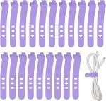 hankekaart Silikon-Kabelbinder, 3 L&ouml;cher, wiederverwendbar, Gummikordel mit Verschlussschnalle, Mehrzweck-Kabelriemen f&uuml;r Zuhause, B&uuml;ro, Reisen, Dunkelviolett, 20 St&uuml;ck
