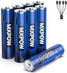 AAA laetavad liitiumpatareid 1,5 V 1200 mWh USB-C aku AAA laetav 8 patarei AAA pakett koos 4 in 1 laadimiskaabliga, 1500+ ts&uuml;klit.