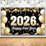 Head uut aastat b&auml;nner 2026 aastavahetuse peo aksessuaarid &Otilde;nnelik aasta kaunistused Kuldne &otilde;hupallide teema foon aasta&otilde;htu j&otilde;ulupidu b&auml;nner j&otilde;ulupidu dekoratsioonid 180 x 110 cm