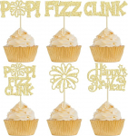 2024 Head uut aastat Glitter Welcome 2024 ilutulestik Fizz Pop Clink Cupcake Picks Dekoratsioonid 2024 Happy New Years, Party Supplies, Gold, Pack of 24