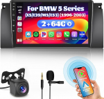 Inefala 2 + 64G Android 15 CarPlay raadio BMW 5 seeria 528i 540i 530i 525i 1996-2003, 9-tolline puuteekraan koos CarPlay ja Android autoga, tugi GPS navigatsioonilink peegel RDS AHD DSPga