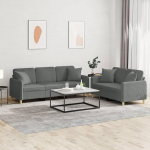qohoio 2-TLG. Sofagarnitur mit Kissen Sofa Wohnzimmer Sitzgruppe Wohnzimmer Sofa Set Sofas F&uuml;R Wohnzimmer Dunkelgrau Stoff - 3202135