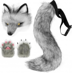 Pluusist Faux Fur loomade koer Hundi mask k&auml;pikindaid Fox Tail komplekt Halloween kost&uuml;&uuml;m tarvikud
