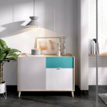 Dmora Mitchell Buffet Modern Sideboard for Living Room with 2 Doors, 105 x 43 x 75 cm, White and Oak