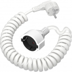 Maanduskontaktide spiraalne pikendus, 0,8 m kuni 2 m veniv spiraalkaabel koos maanduskontaktide m&auml;hise ja maanduskontaktide &uuml;henduskohaga, (230 V/16 A) PVC pikenduskaabel, IP20, valge