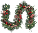 Valery Madelyn EG0202-0113 J&otilde;ulugirland 152 cm koos 20 LED-iga Valgustatud akutoitega kuusepuu garland Plastikust j&otilde;ulukaunistus koos taimeri funktsiooniga Puidust t&auml;hed Garland v&auml;litingimustes kasutamiseks.