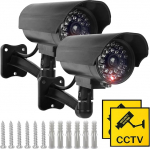 Sporgo Dummy Surveillance Camera Outdoor with LED Light Flashing Red Pack of 2: Atrappe Surveillance Camera Fake Camera Security Camera for Indoor and Outdoor Use (Silver)