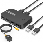 KVM l&uuml;liti, eppfun USB Switch 2PC 2 in 4 Out, USB l&uuml;liti koos kaugjuhtimispuldiga, &uuml;ks hiir / klahviplaat 2 tk jaoks korraga