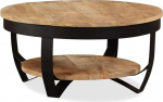 Tidyard Round Coffee Table, Living Room Table, Sofa Table, Industrial Design, Rough Mango Wood, Solid 65 x 32 cm