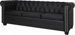 BaraSh Chesterfield Sofa 3 Seater Faux Leather Black Brown Sofas Couches Sofa 3 Seater