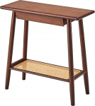 Retro Konsolentisch Holz mit Schublade und Rattanablage, 75 cm Schmal Flur Regal Schmal, f&uuml;r Flur und Eingangsbereich, Tragkraft 80 kg