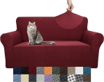 YEMYHOM Diivan Cover Jacquard Design High Stretch Diivan Cover 2 padjadele Lemmikloomad Koer Kass Slipcover Non-Slip Magic Elastic Furniture Protector (Loveseat, Wine Red)