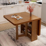 Vielseitiger, klappbarer K&uuml;chentisch aus Massivholz mit Klappblatt-Design und 2-stufigem Ablagefach - erweiterbar f&uuml;r den Einsatz im Esszimmer, im B&uuml;ro oder in der K&uuml;che. Auf der