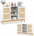 KOMFOTTEU Buffet Sideboard kootud bambusest ustega, k&ouml;&ouml;gikapp 3 avatud riiuliga, Buffet kapp, Sideboard, puit, 120 x 35 x 78 cm, TV kapp, k&uuml;lgkapp, mitmeotstarbeline kapp, valge
