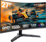 KOORUI Gaming Monitor 27 tolli, 1800R Surface Screen 2560X1440 (QHD), 144 Hz 1 ms Mornitor, DCI-P3 85%, Ultra Thin Aperture, Reguleeritav kalle, toetab HDMI/DP