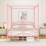 Bettrahmen mit kunstvollem Kopfteil und Fu&szlig;teil im europ&auml;ischen Stil, stabiler Stahl, passt perfekt zu Ihrer Matratze, einfache Selbstmontage, alle Teile enthalten (Rosa, Kingsize-Gr&ouml;&szlig;e
