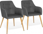 IDMarket - Dania Scandinavian Dining Chairs, Set of 2, Anthracite Grey, Padded Back with Buttons, Polyester, Metal Feet in Wood Effect