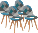 IDMarket - 4 Sara Patchwork Skandinaavia tooli komplekt - sinine